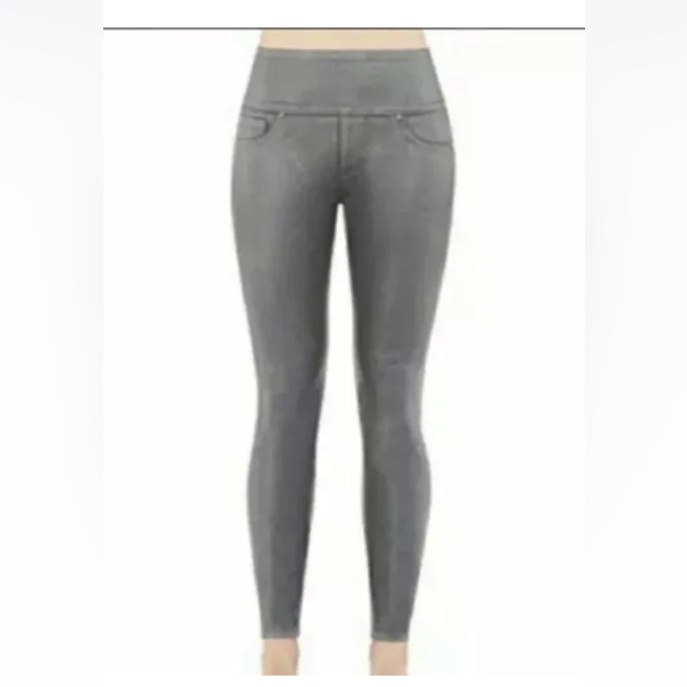 $108 SPANX Pewter Shimmer Solace Gray Waxed Jean Leggings Size S/P 2-4 Metallic